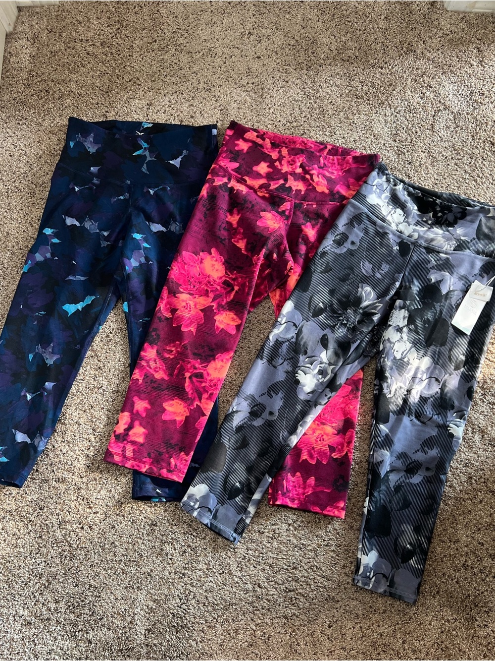 Old Navy Floral Capri Leggings Trio - Navy, Pink, Gray